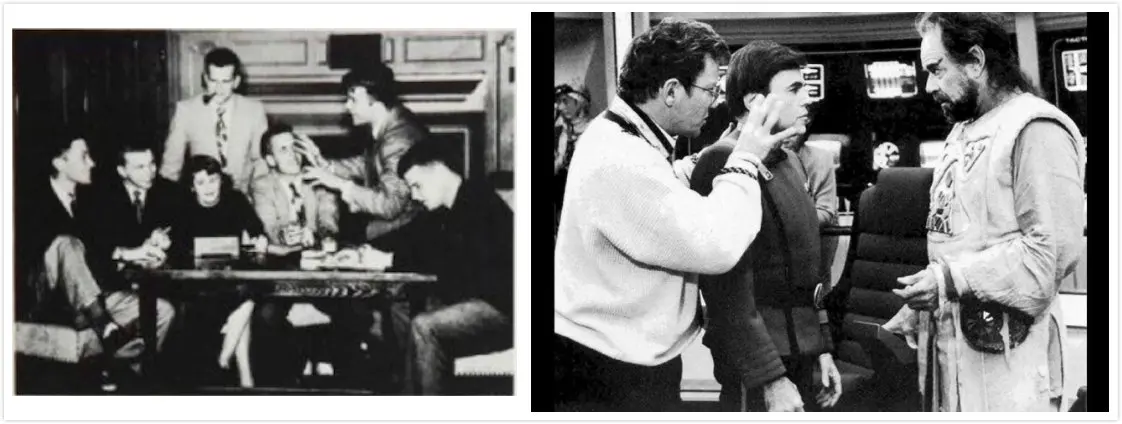 左：大学时代在学校导演广播剧的夏大雷（右二）｜ 右：ST5片场的夏大雷导演（左一）